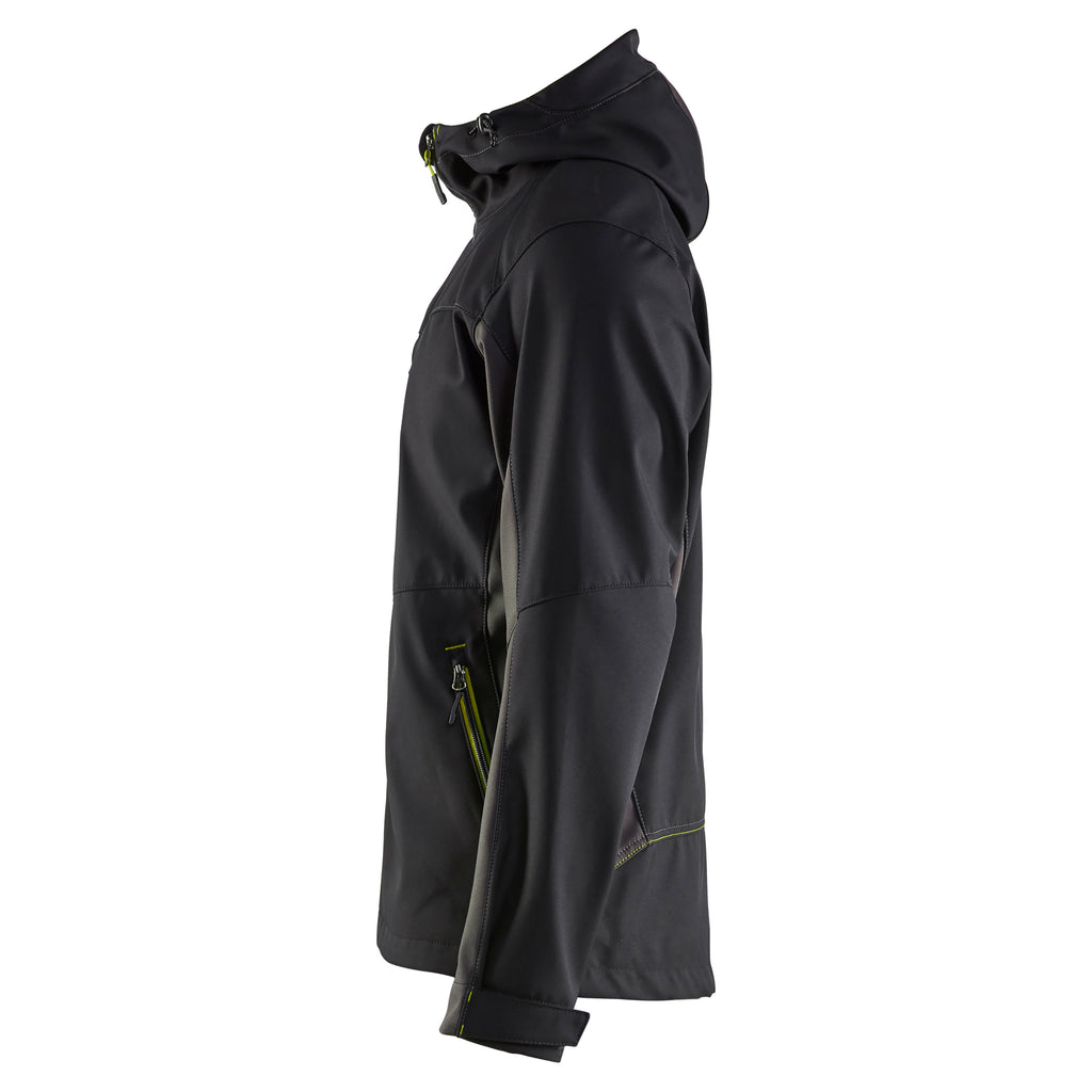 Blaklader 4753 Softshell Jacket With Hood Black Hi Vis Yellow Left