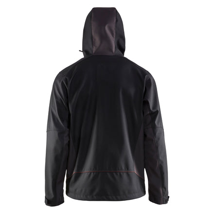 Blaklader 4753 Softshell Jacket With Hood Black Red Back Hood Up