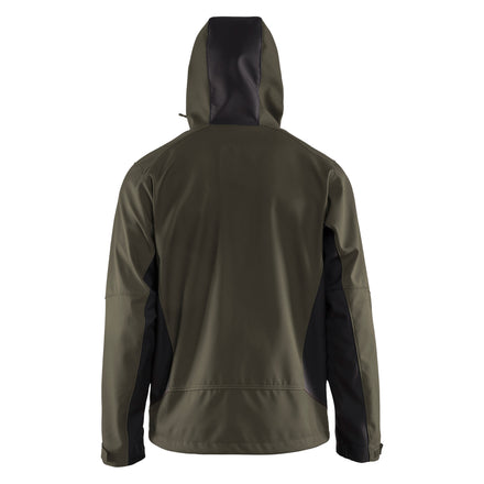 Blaklader 4753 Softshell Jacket With Hood Dark Olive Green Black Back Hood Up
