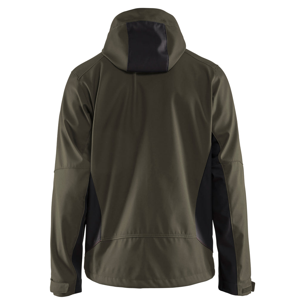Blaklader 4753 Softshell Jacket With Hood Dark Olive Green Black Back