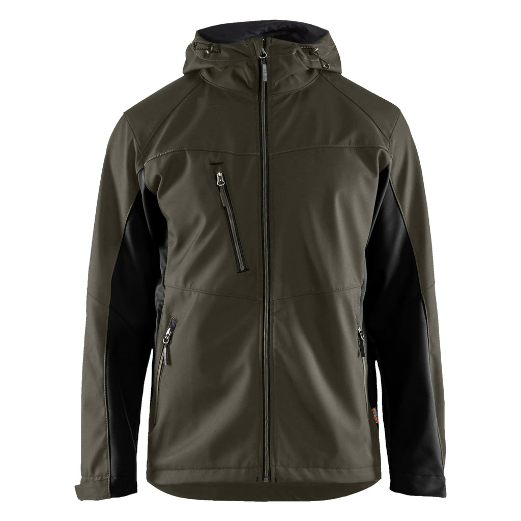 Blaklader 4753 Softshell Jacket With Hood Dark Olive Green Black Front