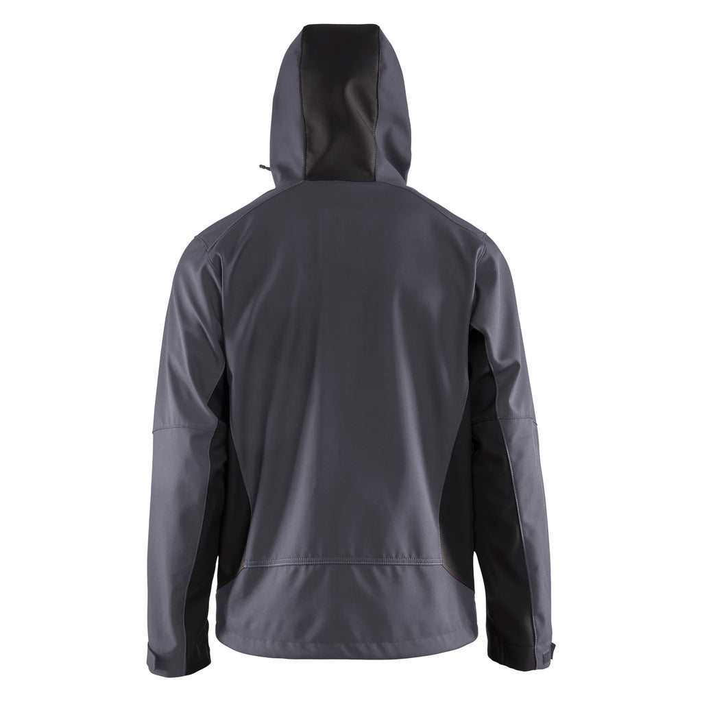 Blaklader 4753 Softshell Jacket With Hood Mid Grey Black Back Hood Up