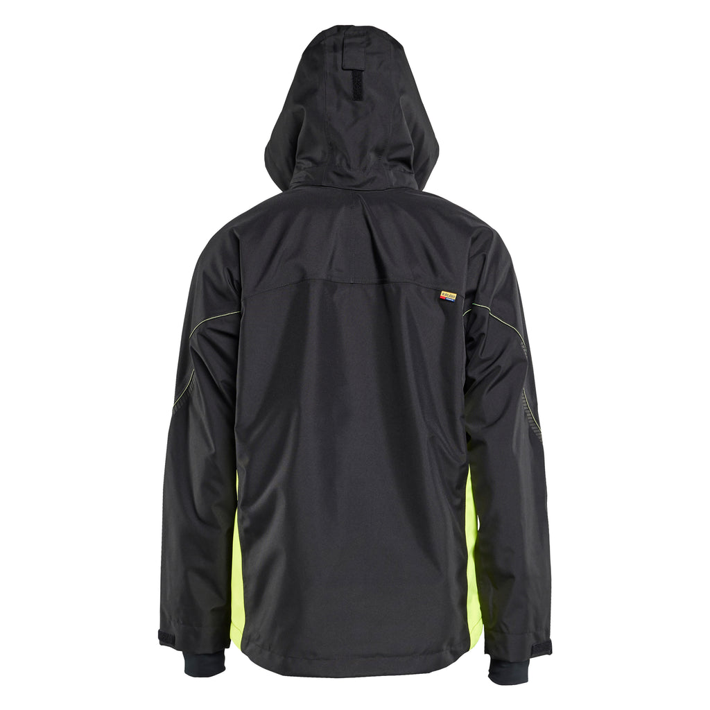 Blaklader 4790 Shell Jacket Black Hi Vis Yellow Back Hood Up