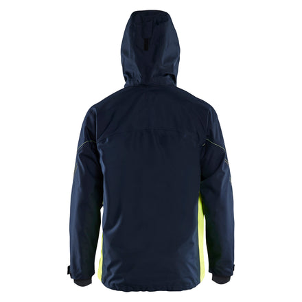 Blaklader 4790 Shell Jacket Dark Navy Blue Hi Vis Yellow Back Hood Up