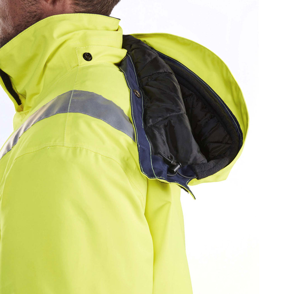 Blaklader 4870 Hi Vis Winter Jacket Hi Vis Yellow Navy Blue Feature 1