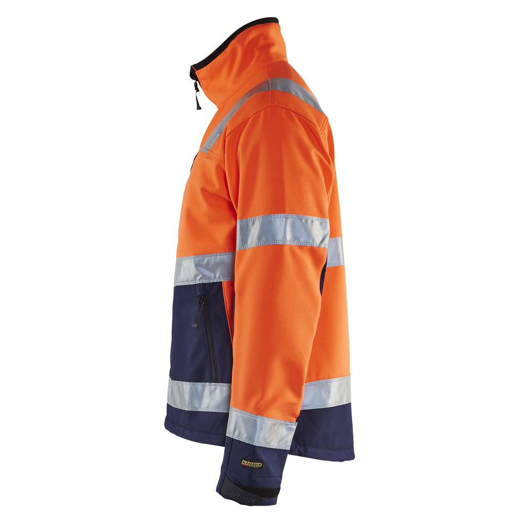 Blaklader 4900 Hi Vis Softshell Jacket Hi Vis Orange Navy Blue Left