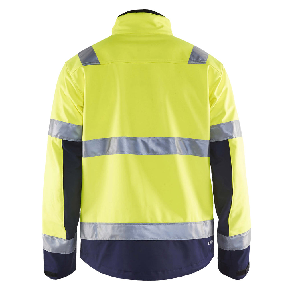 Blaklader 4900 Hi Vis Softshell Jacket Hi Vis Yellow Navy Blue Back