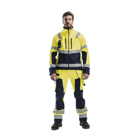 Blaklader 4900 Hi Vis Softshell Jacket Hi Vis Yellow Navy Blue Model