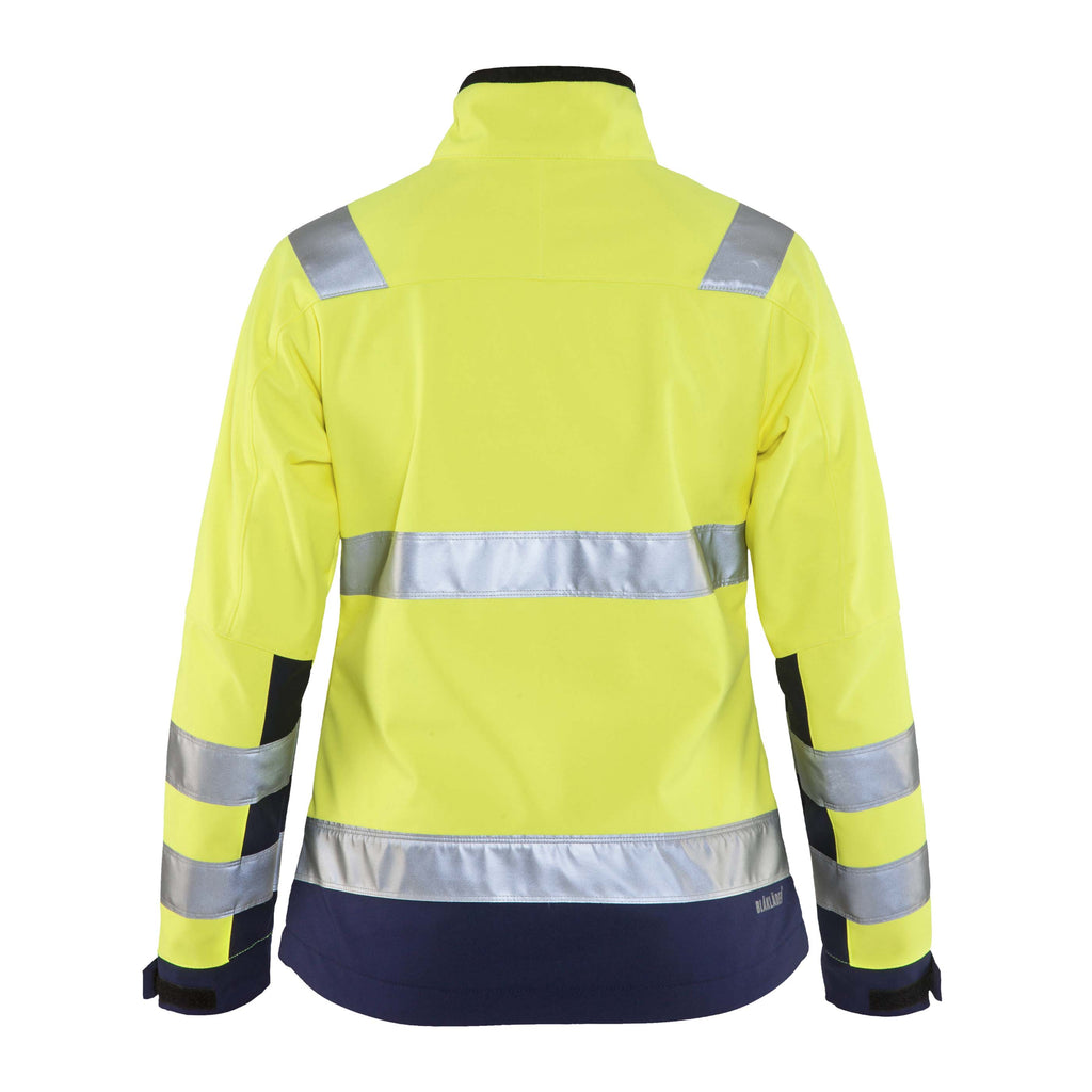 Blaklader 4902 Womens Hi Vis Softshell Jacket Hi Vis Yellow Navy Blue Back