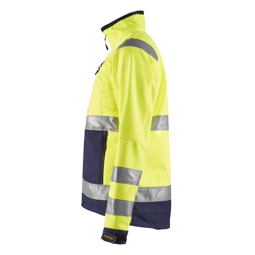 Blaklader 4902 Womens Hi Vis Softshell Jacket Hi Vis Yellow Navy Blue Left