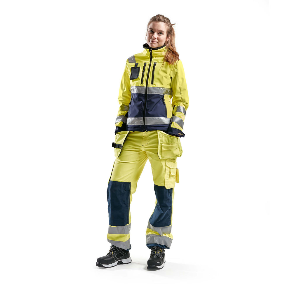 Blaklader 4902 Womens Hi Vis Softshell Jacket Hi Vis Yellow Navy Blue Model