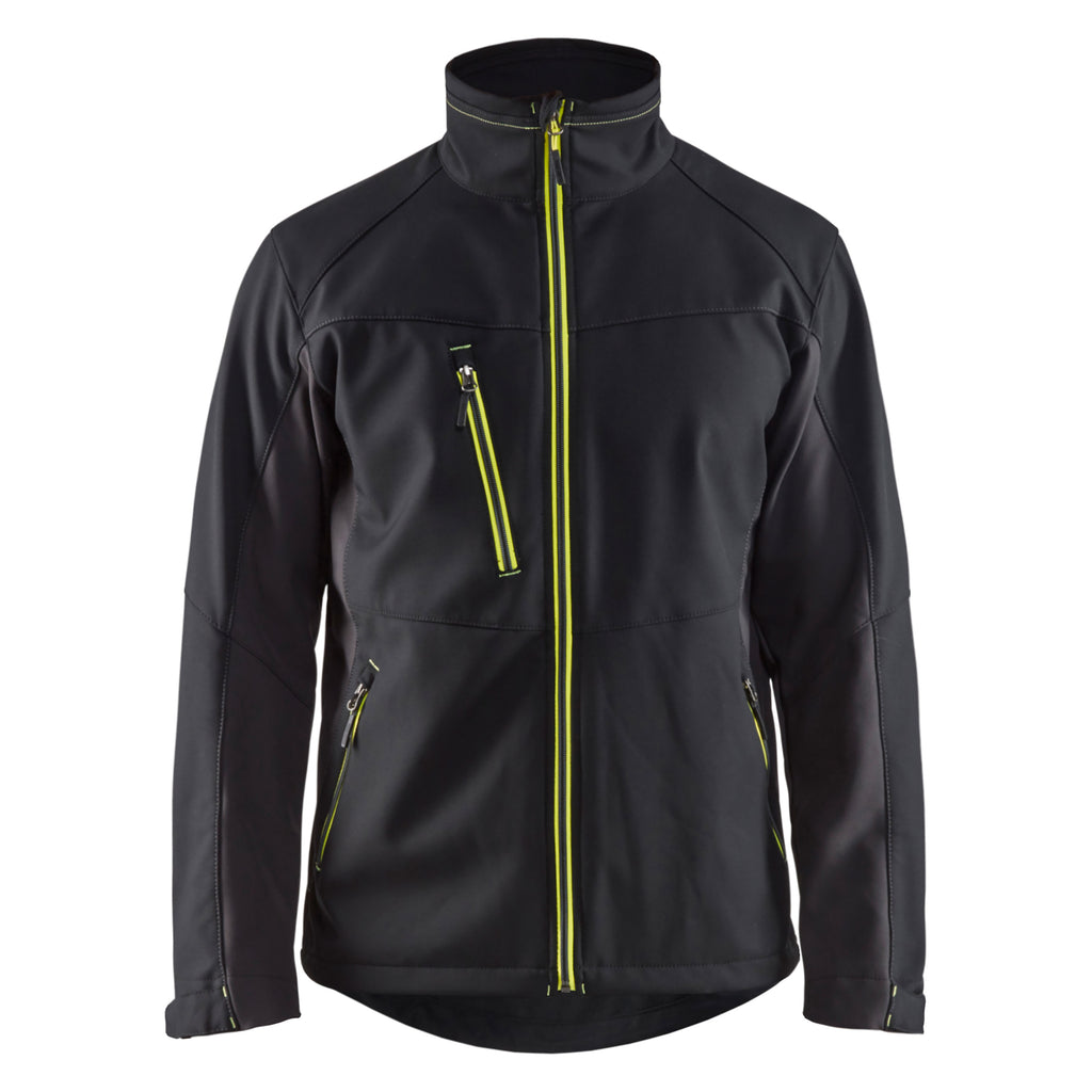 Blaklader 4950 Softshell Jacket Black Hi Vis Yellow Front