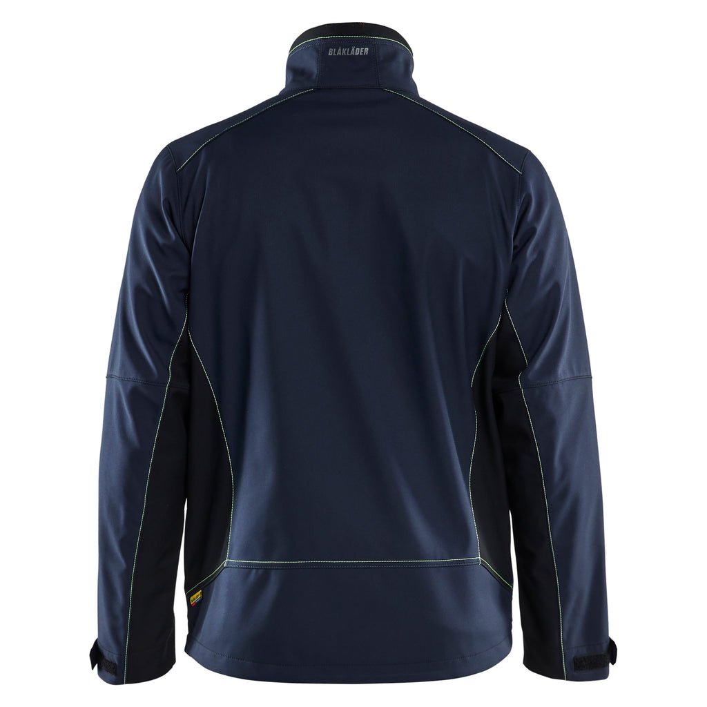 Blaklader 4950 Softshell Jacket Dark Navy Blue Hi Vis Yellow Back