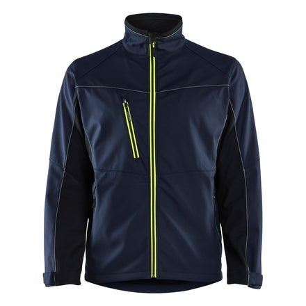 Blaklader 4950 Softshell Jacket Dark Navy Blue Hi Vis Yellow Front