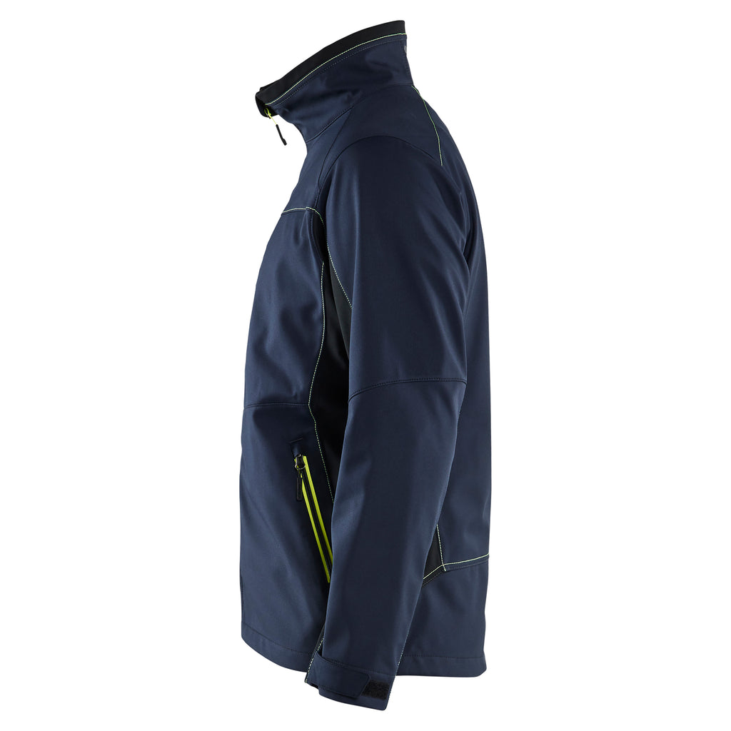 Blaklader 4950 Softshell Jacket Dark Navy Blue Hi Vis Yellow Left
