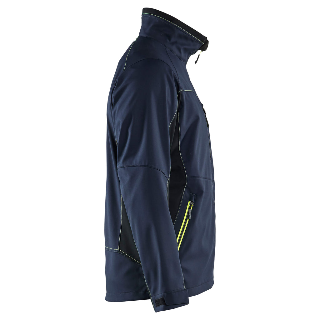 Blaklader 4950 Softshell Jacket Dark Navy Blue Hi Vis Yellow Right