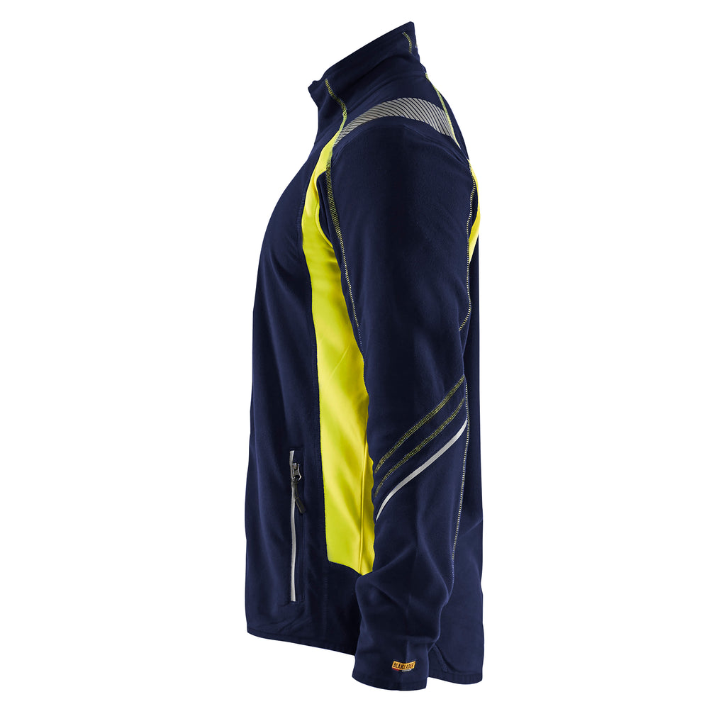 Blaklader 4993 Microfleece Jacket Navy Blue Hi Vis Yellow Left