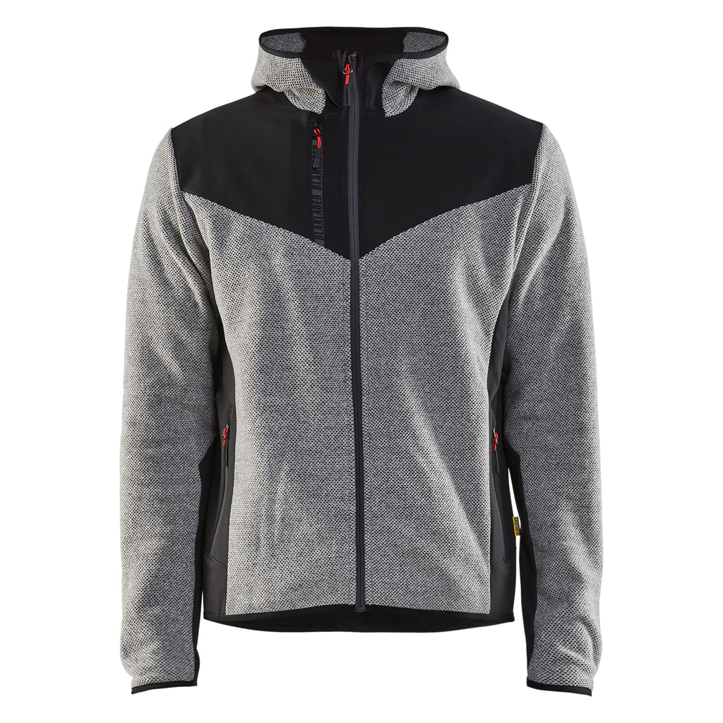 Blaklader 5940 Knitted Jacket With Softshell Grey Melange Black Front