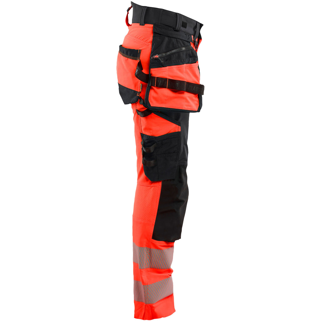 Blaklader 7022 Women’S Hi Vis Trousers 4 Way Stretch Hi Vis Red Black Right