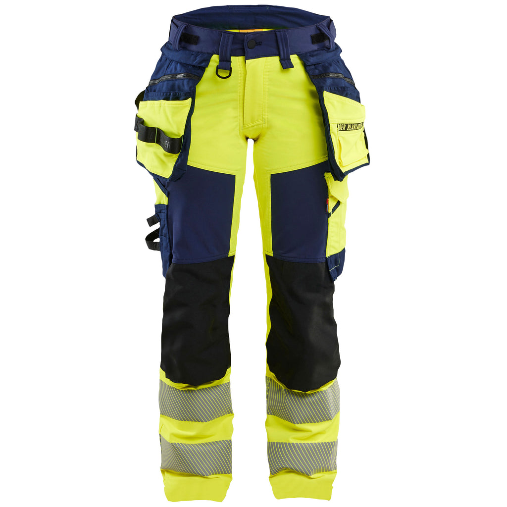 Blaklader 7022 Women’S Hi Vis Trousers 4 Way Stretch Hi Vis Yellow Navy Blue Main