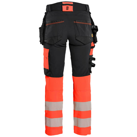 Blaklader 7025 Womens Hi Vis Trousers 4 Way Stretch Black Hi Vis Red Back