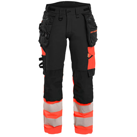 Blaklader 7025 Womens Hi Vis Trousers 4 Way Stretch Black Hi Vis Red Main