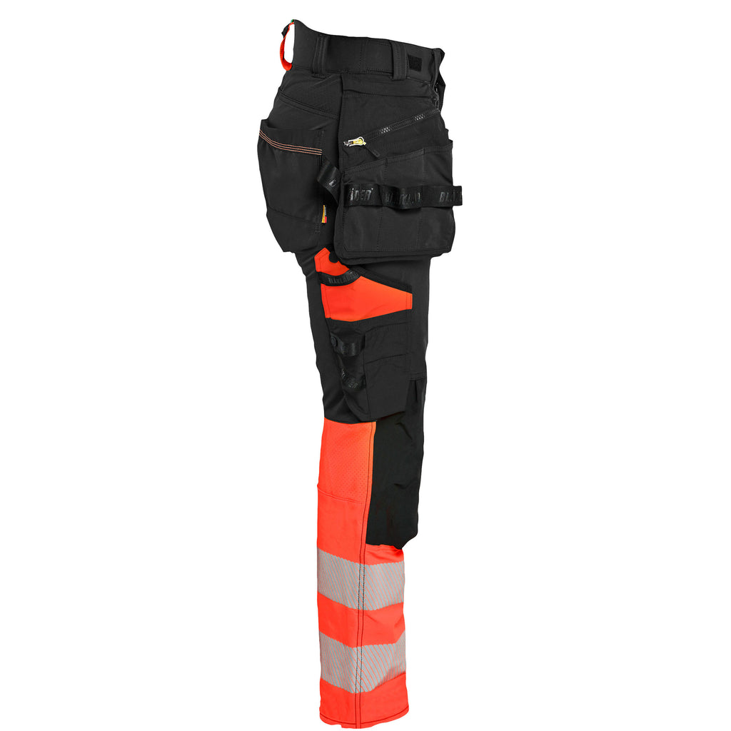 Blaklader 7025 Womens Hi Vis Trousers 4 Way Stretch Black Hi Vis Red Right