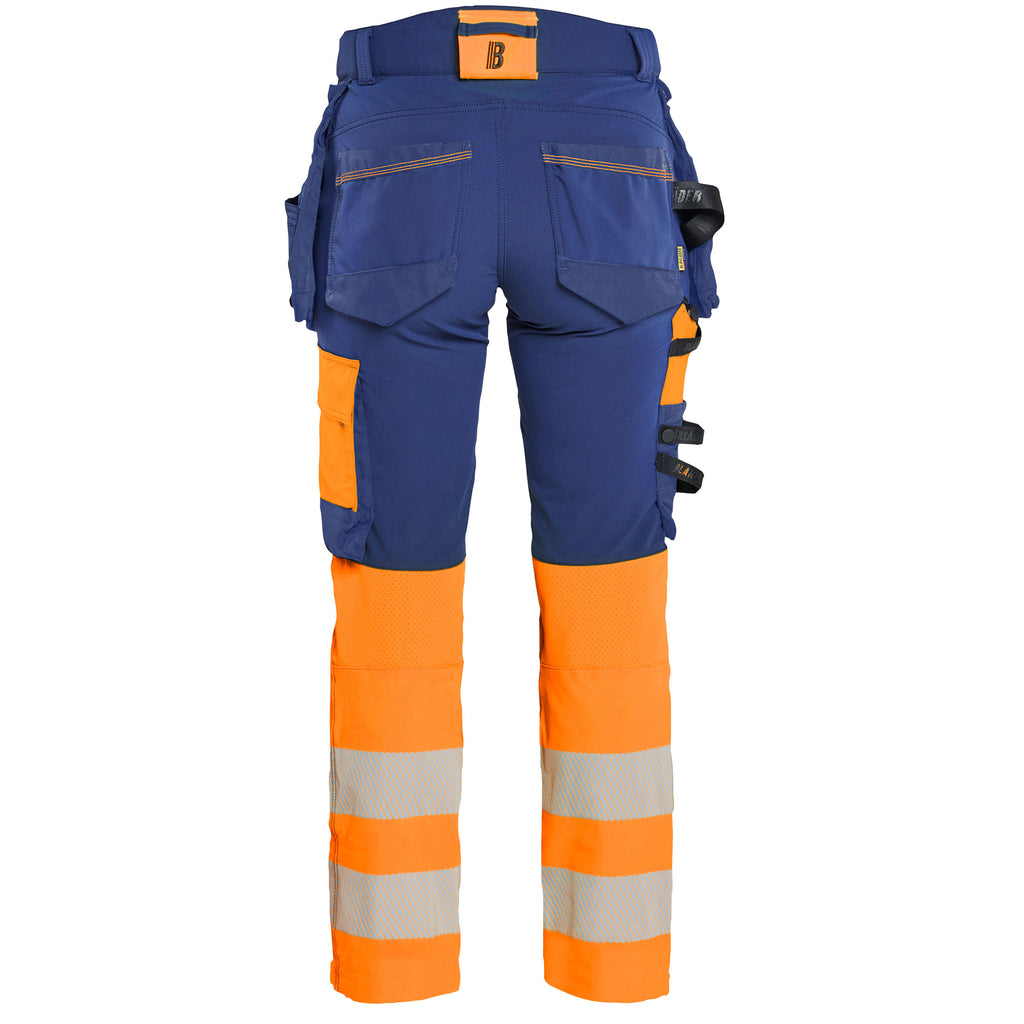 Blaklader 7025 Womens Hi Vis Trousers 4 Way Stretch Navy Blue Hi Vis Orange Back