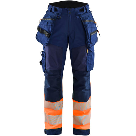 Blaklader 7114 Womens Hi Vis Softshell Trousers Navy Blue Hi Vis Orange Main