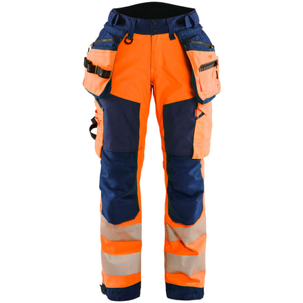 Blaklader 7118 Womens Hi Vis Softshell Trousers Hi Vis Orange Navy Blue Main