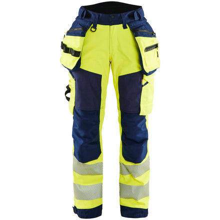 Blaklader 7118 Womens Hi Vis Softshell Trousers Hi Vis Yellow Navy Blue Main