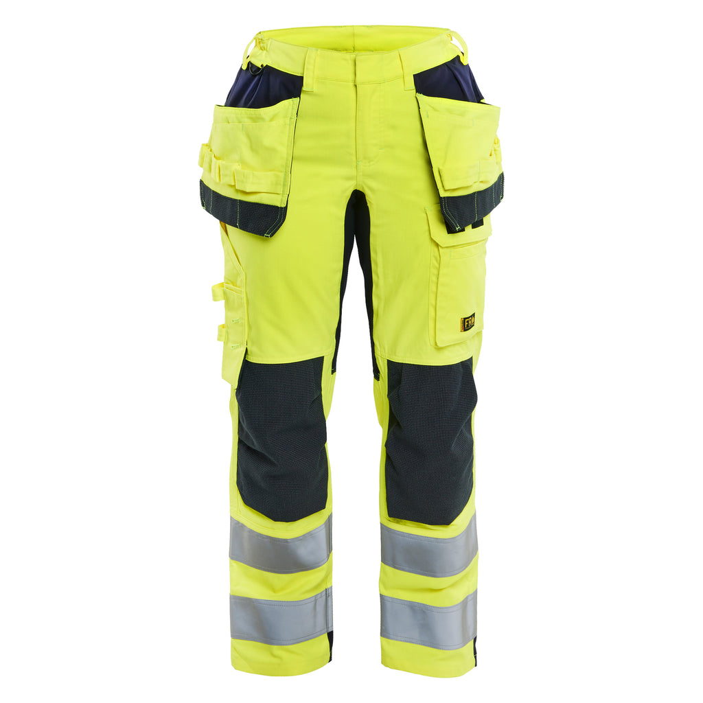 Blaklader 7145 Womens Multinorm Inherent Trousers With Stretch Hi Vis Yellow Navy Blue Front