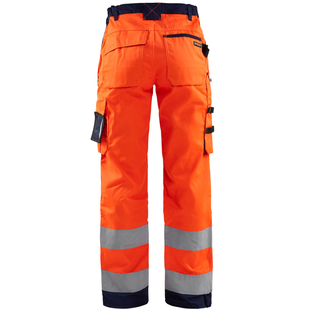 Blaklader 7155 Womens Hi Vis Trousers Without Nail Pockets Hi Vis Orange Navy Blue Back