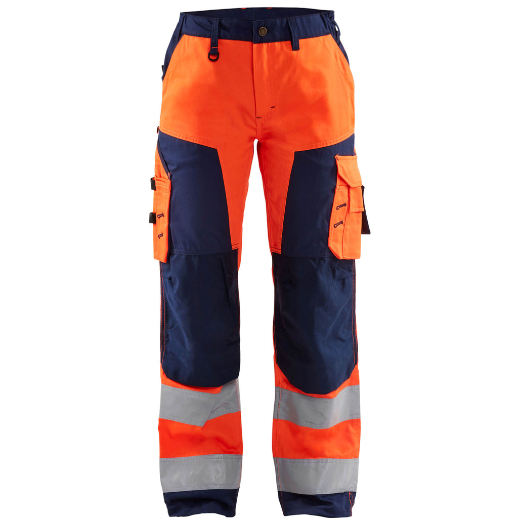 Blaklader 7155 Womens Hi Vis Trousers Without Nail Pockets Hi Vis Orange Navy Blue Main