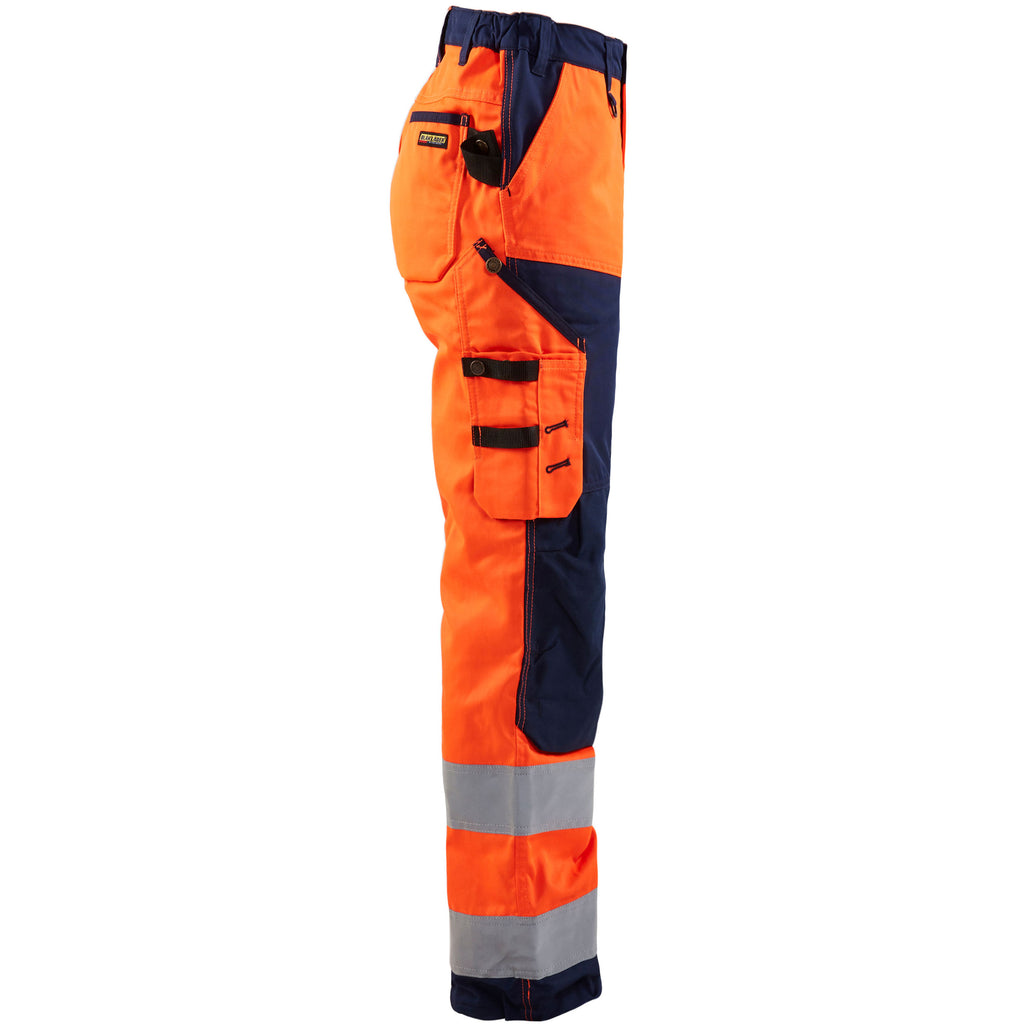 Blaklader 7155 Womens Hi Vis Trousers Without Nail Pockets Hi Vis Orange Navy Blue Right