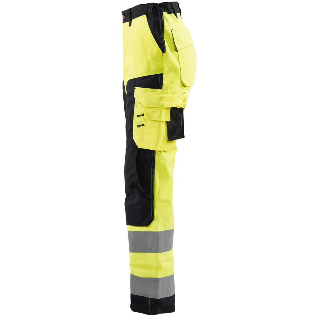 Blaklader 7155 Womens Hi Vis Trousers Without Nail Pockets Hi Vis Yellow Black Left