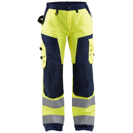 Blaklader 7155 Womens Hi Vis Trousers Without Nail Pockets Hi Vis Yellow Navy Blue Main