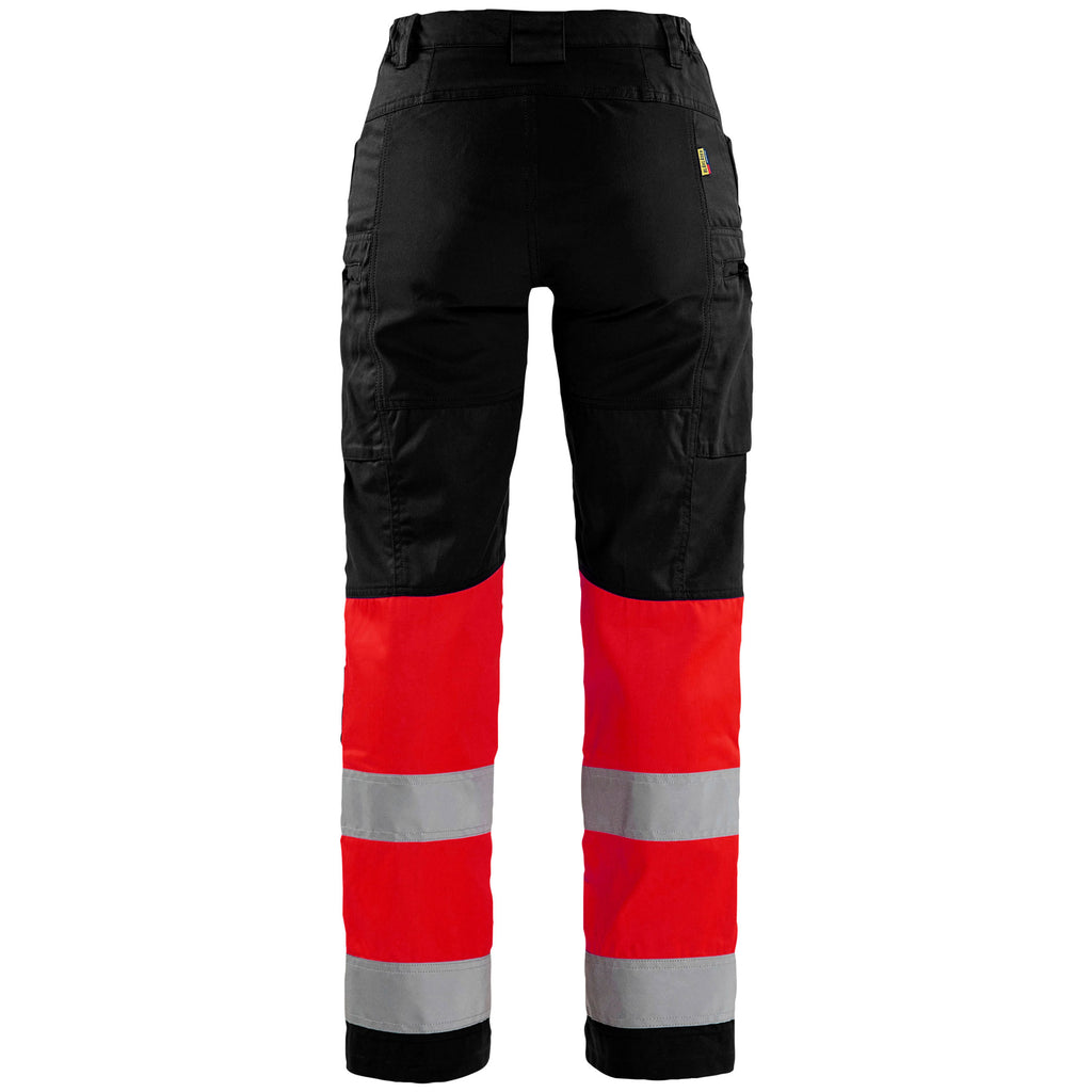 Blaklader 7161 Womens Hi Vis Trousers With Stretch Black Hi Vis Red Back