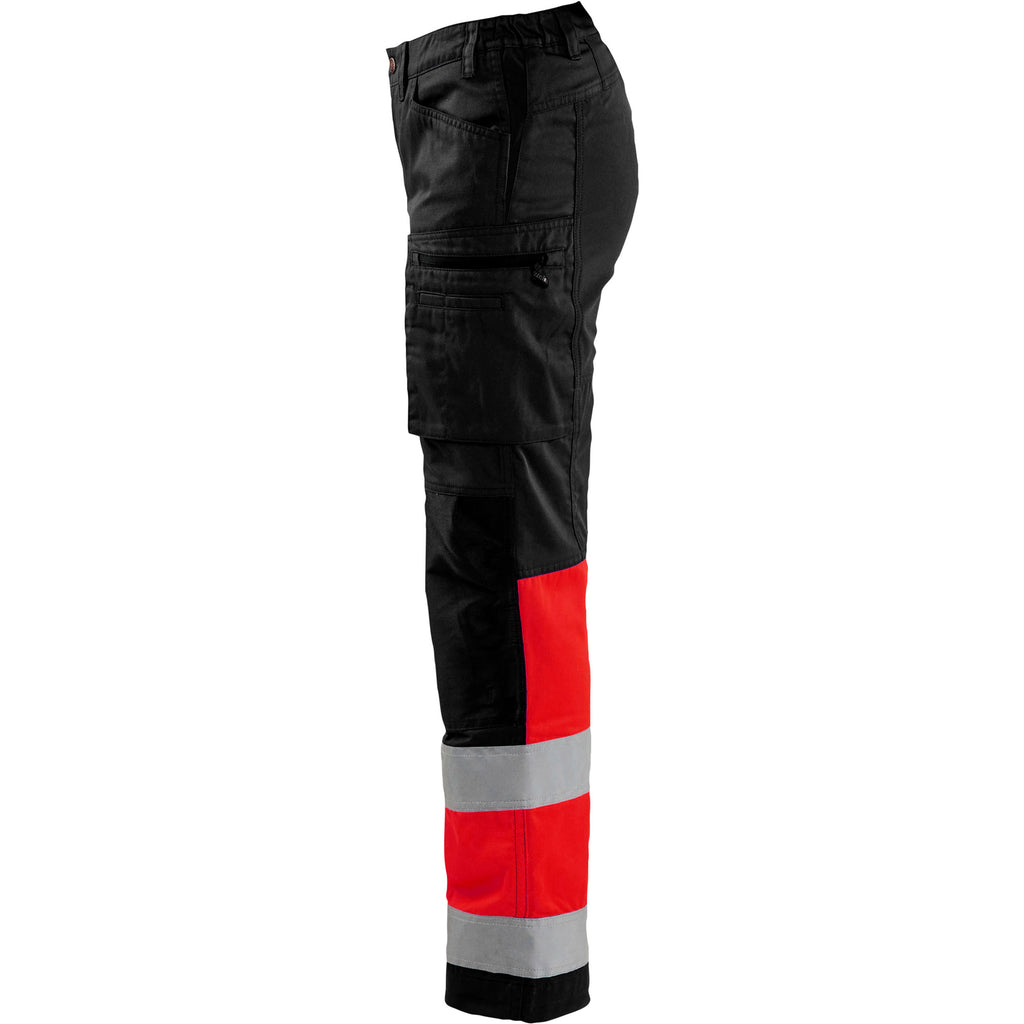 Blaklader 7161 Womens Hi Vis Trousers With Stretch Black Hi Vis Red Left