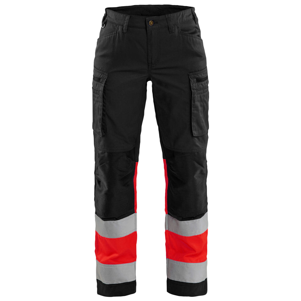 Blaklader 7161 Womens Hi Vis Trousers With Stretch Black Hi Vis Red Main