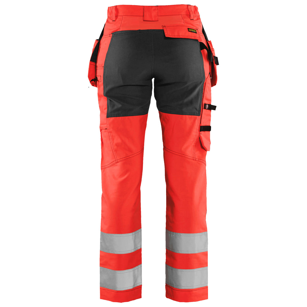 Blaklader 7163 Womens Hi Vis Trousers With Stretch Hi Vis Red Black Back