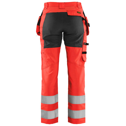 Blaklader 7163 Womens Hi Vis Trousers With Stretch Hi Vis Red Black Back