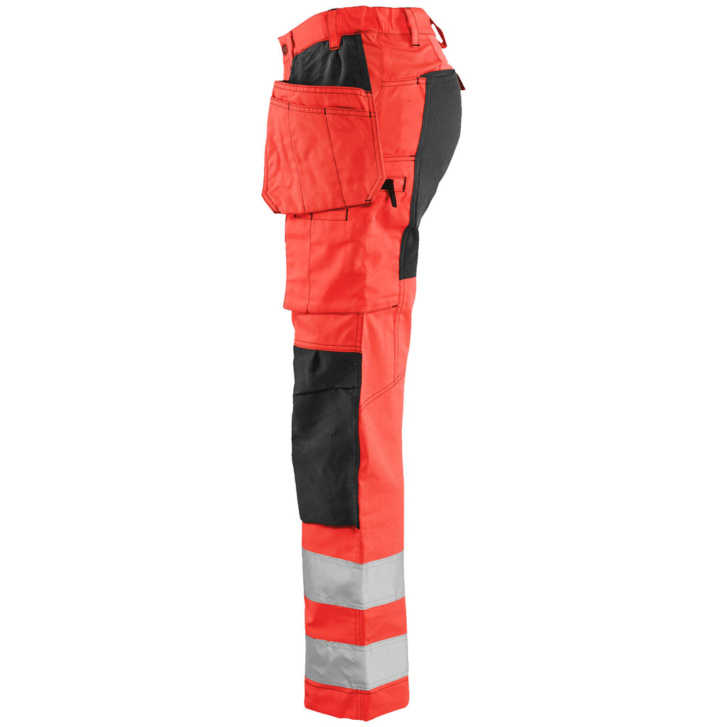 Blaklader 7163 Womens Hi Vis Trousers With Stretch Hi Vis Red Black Left