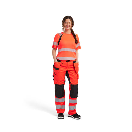 Blaklader 7163 Womens Hi Vis Trousers With Stretch Hi Vis Red Black Model