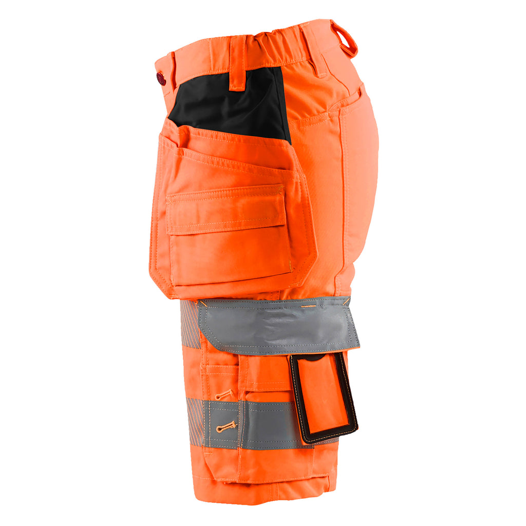 Blaklader 7186 Womens Hi Vis Shorts With Stretch Hi Vis Orange Navy Blue Left