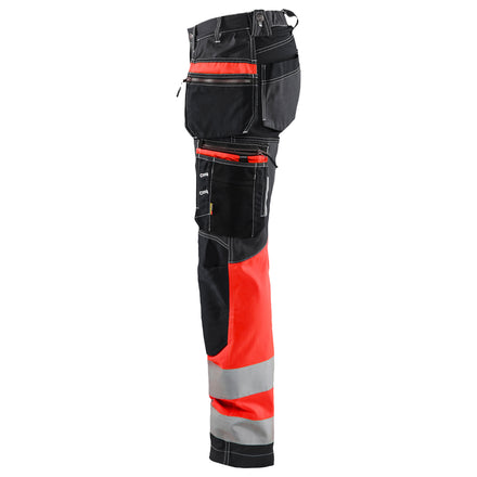 Blaklader 7196 Womens Hi Vis Trousers With Stretch Black Red Hi Vis Left