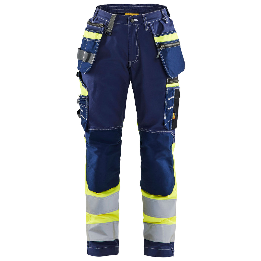 Blaklader 7196 Womens Hi Vis Trousers With Stretch Navy Blue Hi Vis Yellow Main