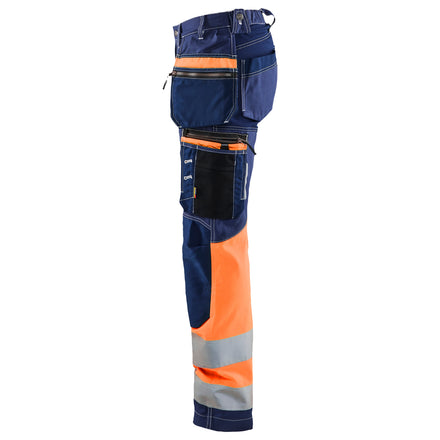 Blaklader 7196 Womens Hi Vis Trousers With Stretch Navy Blue Orange Left