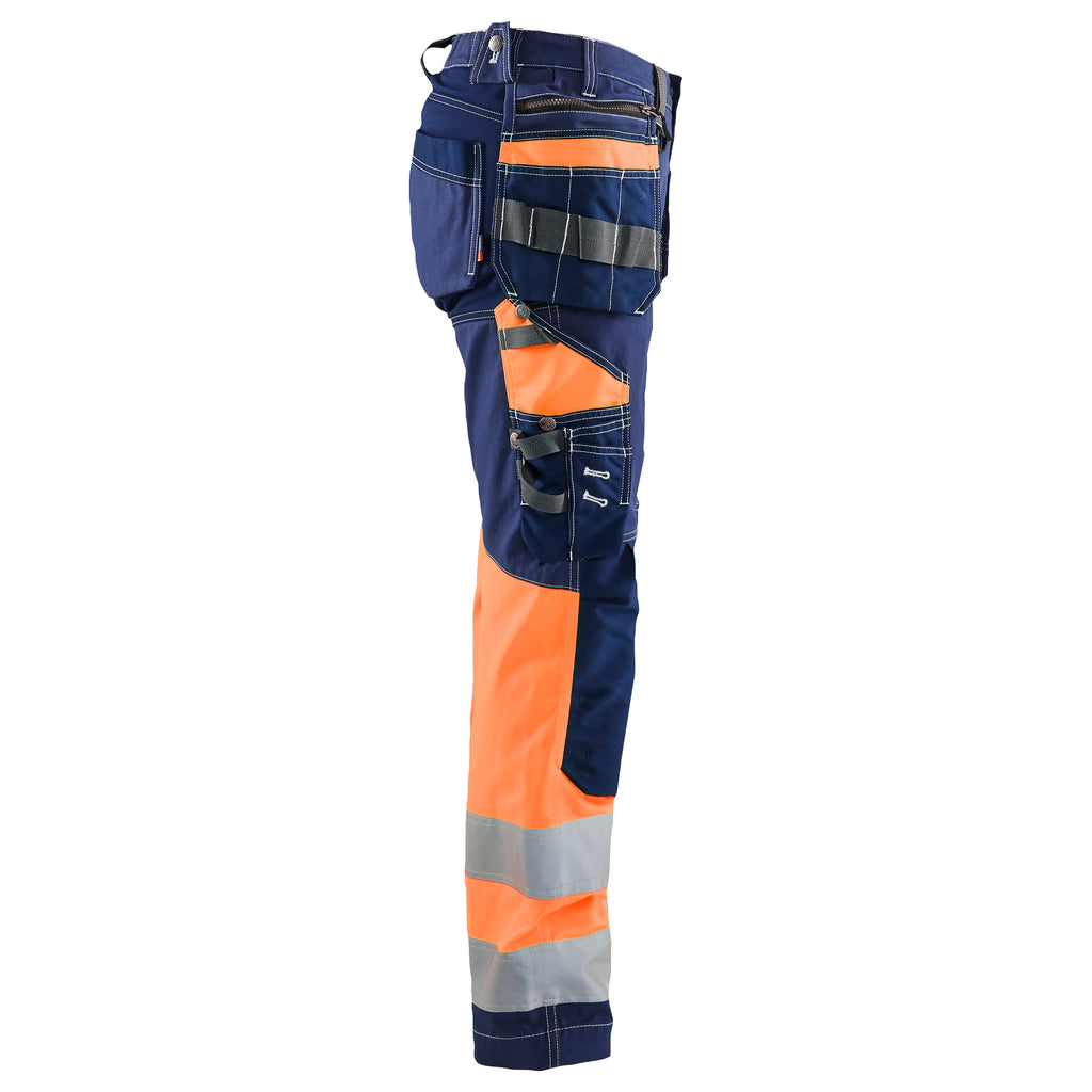 Blaklader 7196 Womens Hi Vis Trousers With Stretch Navy Blue Orange Right