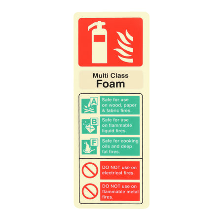 Fire Extinguisher Multi Class Foam ID Sign Rigid Plastic Portrait - 75mm x 200mm - 107R